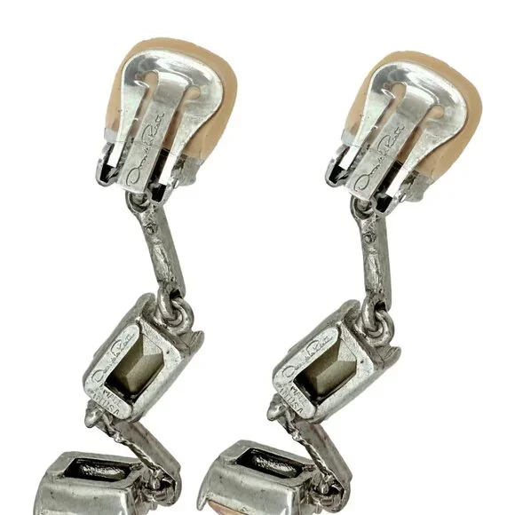 Oscar de la Renta Golden Shadow Crystal Earrings, Silver-Plated, 3-Octagon Stran